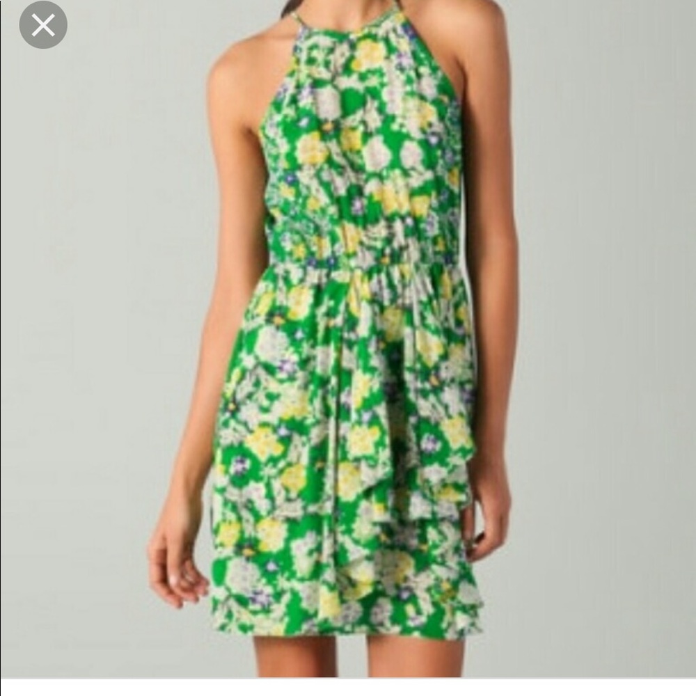 Rebecca Taylor green floral silk print dress